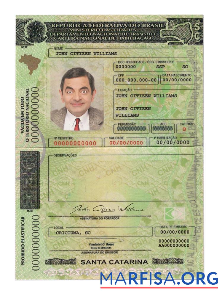Printable Brazil(SantaCatarina)driving license example